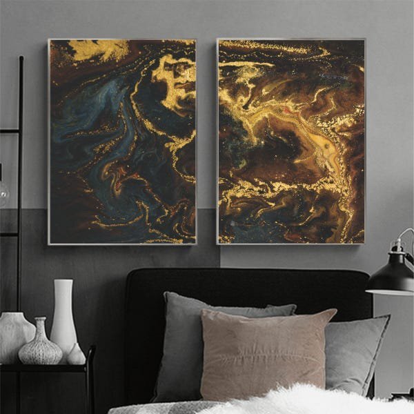 Kit Quadro Decorativo Abstrato Agate Com Moldura Prata - 160x