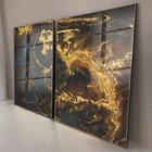 Kit Quadro Decorativo Abstrato Agate Com Moldura Prata E Vidr