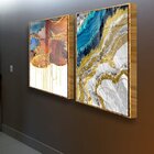 Kit Quadro Decorativo Abstrato Texturas Com Moldura Dourada E