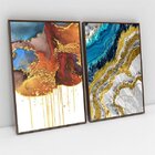 Kit Quadro Decorativo Abstrato Texturas Com Moldura Marrom -