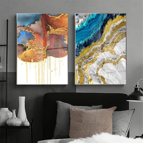 Kit Quadro Decorativo Abstrato Texturas Com Moldura Prata E V