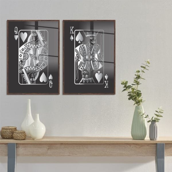 Kit Quadro Decorativo Cartas Silver Cards Com Moldura Marrom