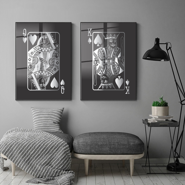 Kit Quadro Decorativo Cartas Silver Cards Com Moldura Preta E