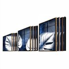 Kit Quadro Decorativo Floral Blue Monstera Com Moldura Marrom