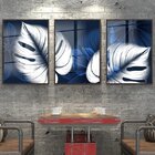 Kit Quadro Decorativo Floral Blue Monstera Com Moldura Marrom