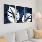 Kit Quadro Decorativo Floral Blue Monstera Com Moldura Marrom