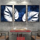 Kit Quadro Decorativo Floral Blue Monstera Com Moldura Marrom