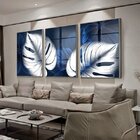 Kit Quadro Decorativo Floral Blue Monstera Com Moldura Prata