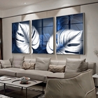 Kit Quadro Decorativo Floral Blue Monstera Com Moldura Prata