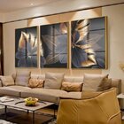 Kit Quadro Decorativo Folhas De Ouro Com Moldura Dourada E Vi