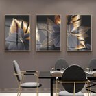 Kit Quadro Decorativo Folhas De Ouro Com Moldura Dourada E Vi