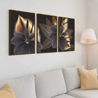 Kit Quadro Decorativo Folhas De Ouro Com Moldura Marrom - 210