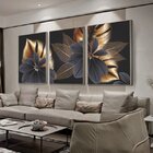 Kit Quadro Decorativo Folhas De Ouro Com Moldura Prata - 150x