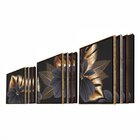 Kit Quadro Decorativo Folhas De Ouro Com Moldura Prata - 150x