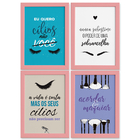 Kit Quadro Decorativo Maquiagem Frases Moldura Rosa 4un 22x32