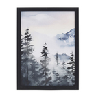 Kit Quadro Decorativo Paisagem Montanha Azul com Vidro 90x40cm Arte Própria 3 Unidades