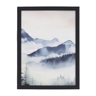 Kit Quadro Decorativo Paisagem Montanha Azul com Vidro 90x40cm Arte Própria 3 Unidades