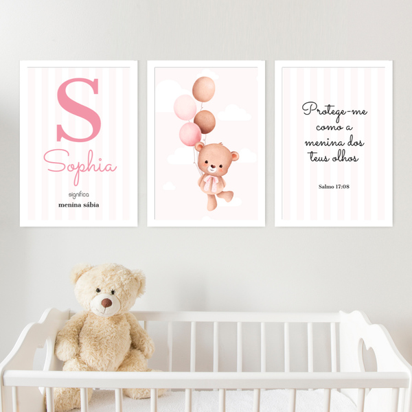 Kit Quadro Infantil Personalizado Envie O Nome3 20x30 3 Pçs -