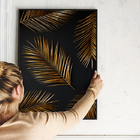 Kit Quadro Para Sala Com Moldura Grande Leão E Folhas Douradas