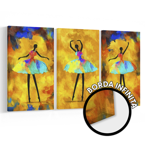 Kit Quadros Decorativo Abstrato Bailarinas Pintura Sala Luxo