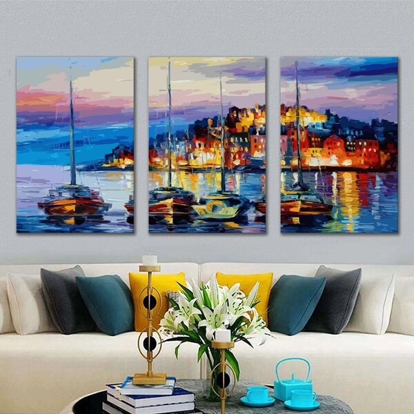 Kit Quadros Decorativo Barcos Espatulados