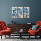 Kit Quadros Decorativos 3 Peças Abstrato Floral Azul 120x60