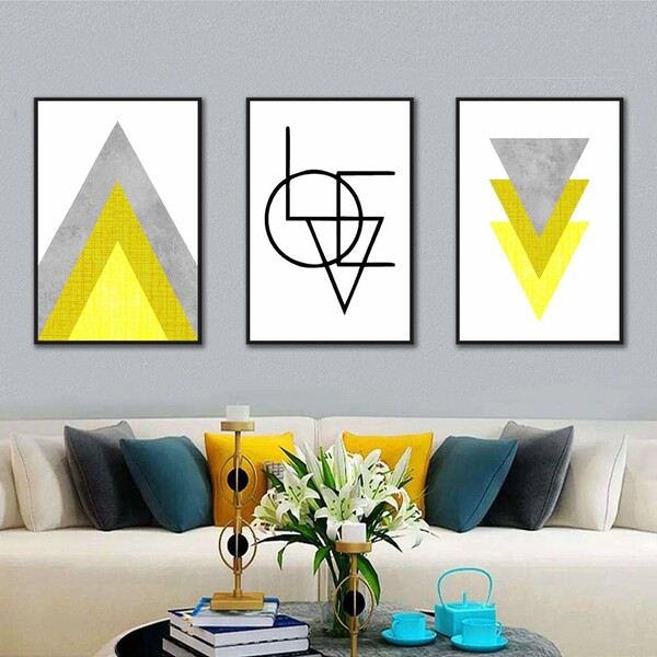 Kit Quadros Decorativos Amarelo Love Geométrico