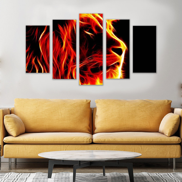 Kit Quadros Decorativos Animal Leão 5 Peças