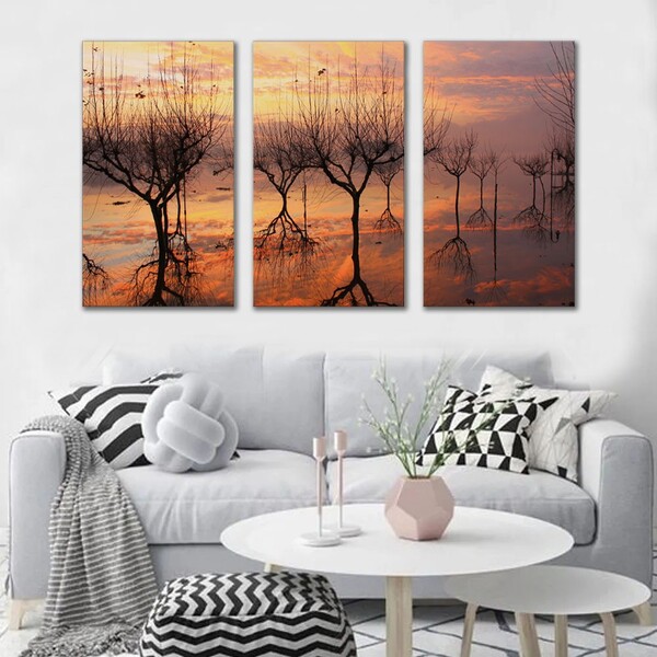 Kit Quadros Decorativos Arvores No Lago