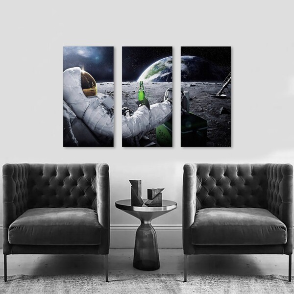 Kit Quadros Decorativos Astronauta Com Cerveja