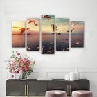 Kit Quadros Decorativos Aves Voando Ao Por Do Sol
