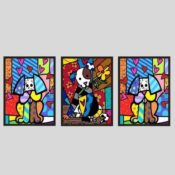 Kit Quadros Decorativos Cachorro Pet Romero 40x60cm com Moldu