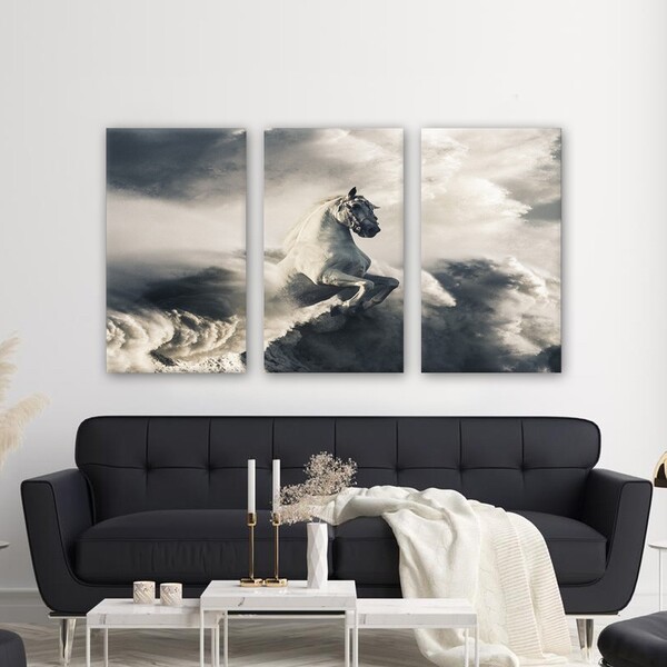 Kit Quadros Decorativos Cavalo Branco Nas Nuvem