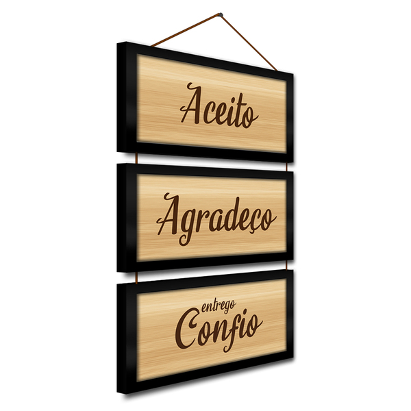 Kit Quadros Decorativos E Corda 3pçs 17x32 Agradeço E Confio