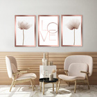 Kit Quadros Decorativos Flores E Love Rose Gold
