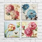 Kit Quadros Decorativos Flores Vintage 4 Peças M10