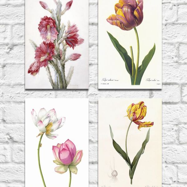 Kit Quadros Decorativos Flores Vintage 4 Peças M4