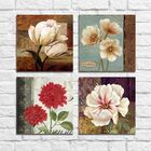 Kit Quadros Decorativos Flores Vintage 4 Peças M9