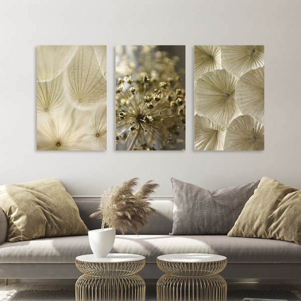 Kit Quadros Decorativos Folhagem Bege