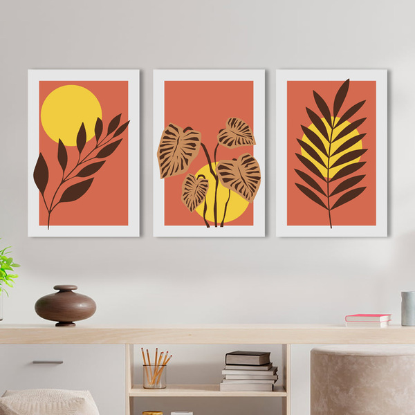 Kit Quadros Decorativos Folhas Minimalista