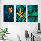 Kit Quadros Decorativos Folhas Verdes Com Flores