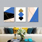 Kit Quadros Decorativos Geométricos Minimalista Azul