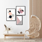 Kit Quadros Decorativos Geométricos Rosa