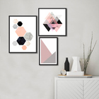Kit Quadros Decorativos Geométricos Rosa