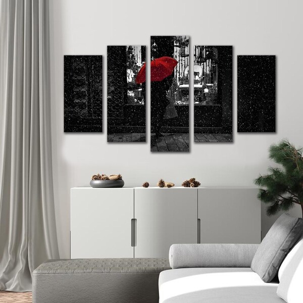 Kit Quadros Decorativos Guarda Chuva Vermelho