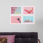Kit Quadros Decorativos Maquiagem Pincéis Moldura Branca 4un