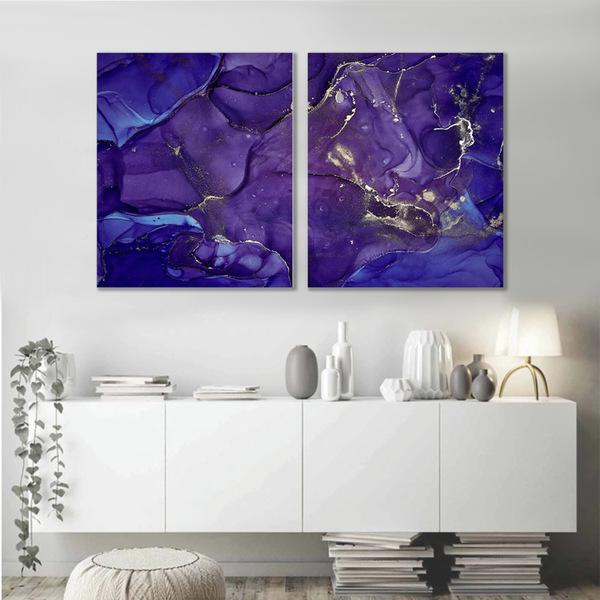 Kit Quadros Decorativos Marmorizado Roxo