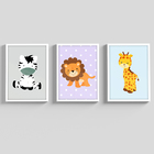 Kit Quadros Decorativos Moldura E Vidro Animais Safari Conjun