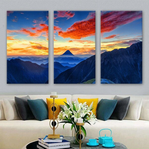 Kit Quadros Decorativos Montanhas Ao Por Do Sol