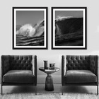 Kit Quadros Decorativos Onda Do Mar Preto E Branco